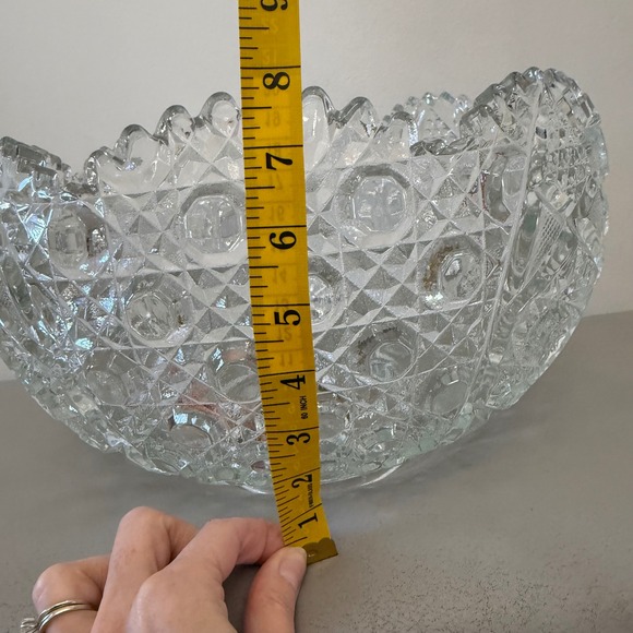 Vintage Large Pressed Glass Punch Bowl Hobstar Daisy Button Sawtooth Rim 13 Inch